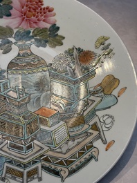 Two Chinese famille rose 'Antiquities' dishes, Guangxu marks, 19/20th C.