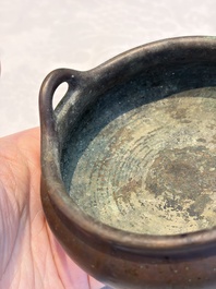 A Chinese bronze handled tripod censer, Yu Tang Jing Wan 玉堂精玩 mark, 17th C.
