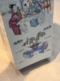 A Chinese famille rose square vase with narrative design, 19th C.