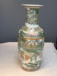 A large Chinese famille verte vase with figures in a garden, 19th C.