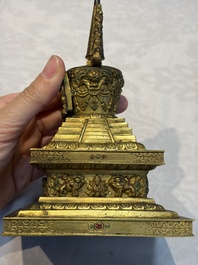 A Chinese gilt-copper stupa, Qing