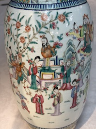 A Chinese famille rose vase with narrative design, 19th C.