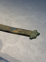 A Chinese archaic bronze food warming vessel, 'Jiao Dou 鐎斗', Han