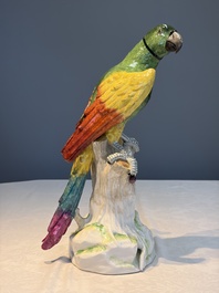 A German polychrome 'Parrot on Tree Stump' sculpture, SP Dresden mark, 20th C.