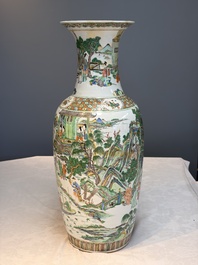A large Chinese famille verte vase with figures in a garden, 19th C.