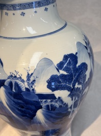 A Chinese blue and white 'Mountainous Riverscape' baluster vase, Kangxi