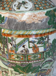 A large Chinese famille verte vase with figures in a garden, 19th C.