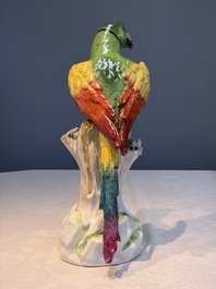 A German polychrome 'Parrot on Tree Stump' sculpture, SP Dresden mark, 20th C.