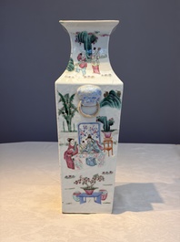 A Chinese famille rose square vase with narrative design, 19th C.