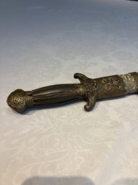 A rare set of Chinese double swords and scabbard, &lsquo;Shuangjian&rsquo;, Longquan mark, 19th C.