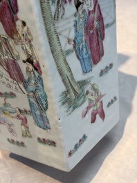 A Chinese famille rose square vase with narrative design, 19th C.