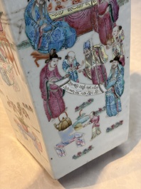 A Chinese famille rose square vase with narrative design, 19th C.