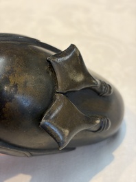 A Chinese silver-inlaid bronze 'Mandarin Duck' censer and cover, Ming