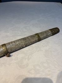 A rare set of Chinese double swords and scabbard, &lsquo;Shuangjian&rsquo;, Longquan mark, 19th C.