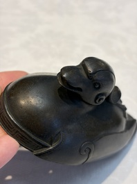 A Chinese silver-inlaid bronze 'Mandarin Duck' censer and cover, Ming