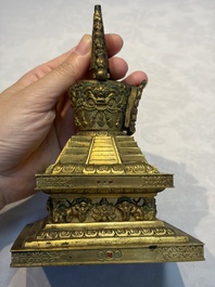 A Chinese gilt-copper stupa, Qing