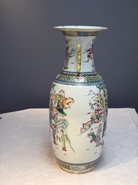 A Chinese famille rose vase with narrative design, 19th C.