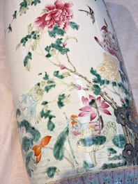 A Chinese famille rose 'Birds among Flowering Branches' rouleau vase, Qianlong mark, Republic