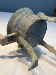 A Chinese archaic bronze food warming vessel, 'Jiao Dou 鐎斗', Han