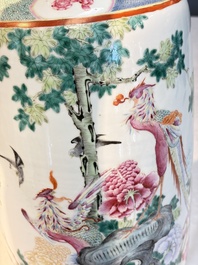 A Chinese famille rose 'Birds among Flowering Branches' rouleau vase, Qianlong mark, Republic