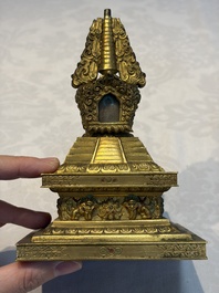 A Chinese gilt-copper stupa, Qing
