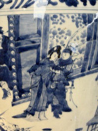 A Chinese blue and white vase with narrative design, Kangxi