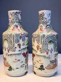 A pair of fine Chinese famille rose 'Ode to the Red Cliff' vases, Hongwu mark, Daoguang