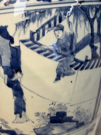 A Chinese blue and white vase with narrative design, Kangxi