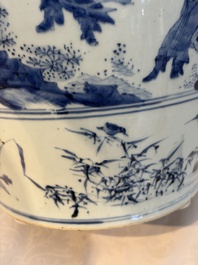 A Chinese blue and white vase with narrative design, Kangxi