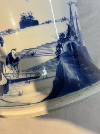 A Chinese blue and white 'Mountainous Riverscape' baluster vase, Kangxi