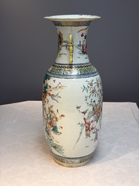 A Chinese famille rose vase with narrative design, 19th C.