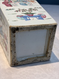 A Chinese famille rose square vase with narrative design, 19th C.