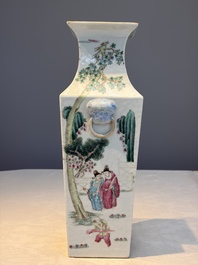 A Chinese famille rose square vase with narrative design, 19th C.