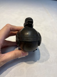 A Chinese silver-inlaid bronze 'Mandarin Duck' censer and cover, Ming