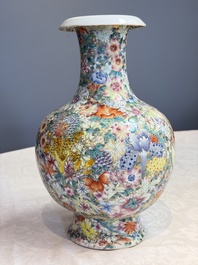 A fine Chinese famille rose 'Millefleurs' vase, Qianlong mark, Republic