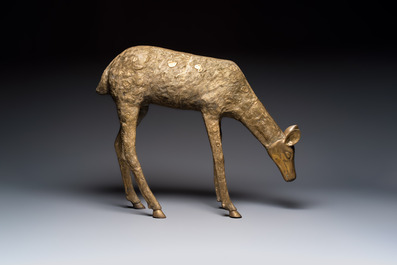 A very large brass sculpture of a deer, Hollywood Regency, 20th C.