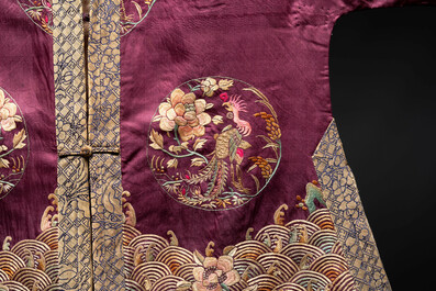 Two Chinese embroidered silk children's robes, 19th C.