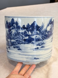 A Chinese blue and white 'Landscape' tripod censer, 20th C.