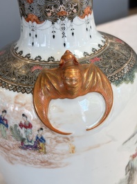 A fine Chinese famille rose vase with narrative design, Qianlong mark, Republic