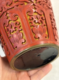 A Chinese two-colour lacquer 'Goldfish' vase, Republic