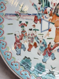 A large Chinese famille rose '100 boys' dish, 19th C.