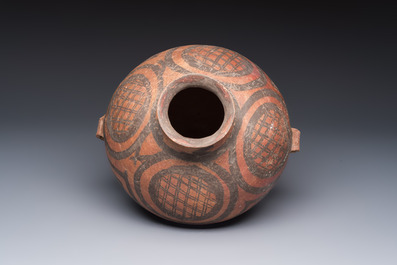 A Chinese painted pottery jar with geometric design, Neolithic period, Majiayao culture, 3rd millennium B.C.