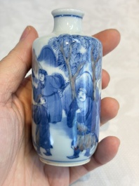 A Chinese blue, white and copper-red snuff bottle with narrative design, 19th C.