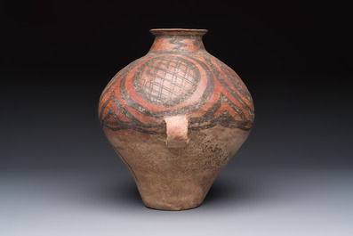 A Chinese painted pottery jar with geometric design, Neolithic period, Majiayao culture, 3rd millennium B.C.