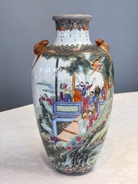 A fine Chinese famille rose vase with narrative design, Qianlong mark, Republic