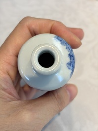 A Chinese blue, white and copper-red snuff bottle with narrative design, 19th C.