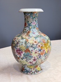 A fine Chinese famille rose 'Millefleurs' vase, Qianlong mark, Republic