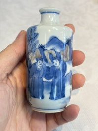 A Chinese blue, white and copper-red snuff bottle with narrative design, 19th C.