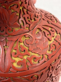 A Chinese two-colour lacquer 'Goldfish' vase, Republic