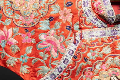 Two Chinese embroidered silk children's robes, 19th C.